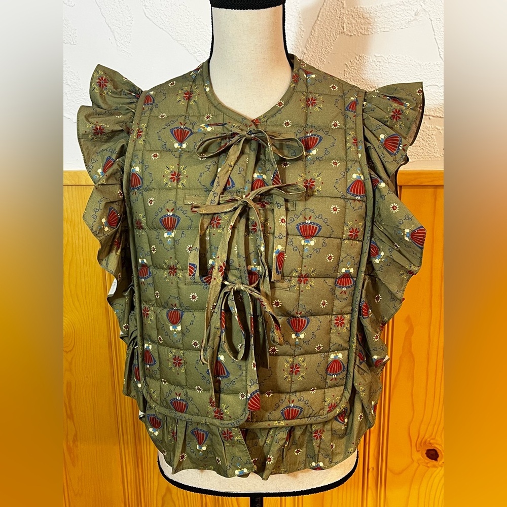 Anthropologie Caron Callahan Quilted Ruffle Vest Sz-M/L - Picture 2 of 7